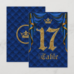 Royal Blue Gold Crown Mariage Numéro de Table 17