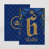 Royal Blue Gold Crown Mariage Numéro de Table 6 (Devant / Derrière)