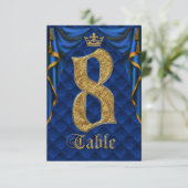 Royal Blue Gold Crown Mariage Numéro de Table 8 (Debout devant)