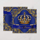 Royal Blue Gold Crown Prince Baby shower Kaart (Voorkant / Achterkant)