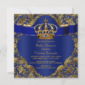 Royal Blue Gold Crown Prince Baby shower Kaart (Achterkant)
