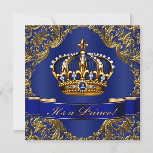 Royal Blue Gold Crown Prince Baby shower Kaart (Voorkant)