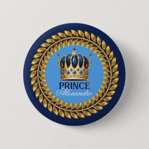 Royal Blue Gold Crown Prince Baby shower/Verjaarda Ronde Button 5,7 Cm