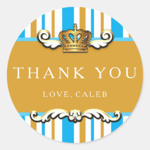 Royal Blue & Gold Crown Prince Party Favor Sticker