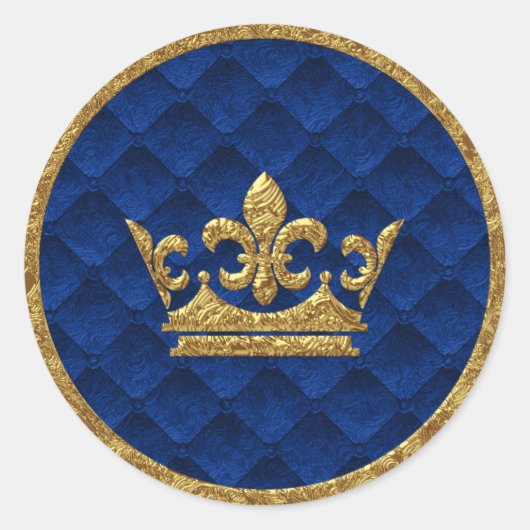 Royal Blue & Gold Crown verhalenboek bruiloft guns Ronde Sticker (Voorkant)