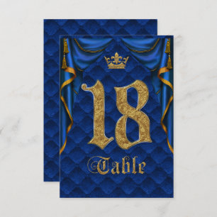 Royal Blue Gold Crown Wedding Table Number 18 Kaart