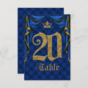 Royal Blue Gold Crown Wedding Table Number 20 Kaart