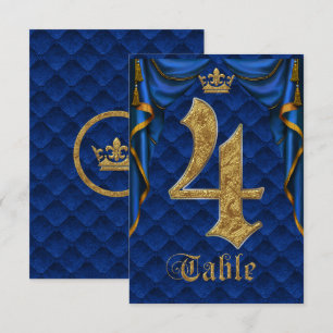 Royal Blue Gold Crown Weduwtable Number 4 Kaart