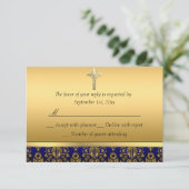 Royal Blue & Gold Damask Cross Baptism RSVP (Debout devant)