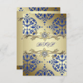 Royal Blue Gold Damask RSVP (Voorkant / Achterkant)