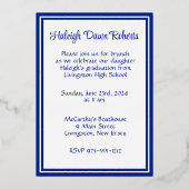 Royal Blue & Gold Diagonal Afstuderen Gold Folie Uitnodiging (Achterkant)