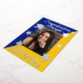 Royal Blue & Gold Diagonal Afstuderen Silver Folie Uitnodiging (Gedraaid)