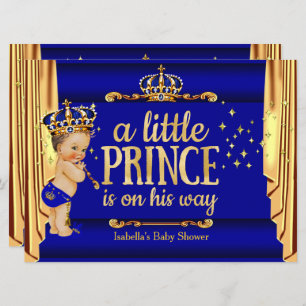 Royal Blue Gold Drapes Prince Baby shower groot Kaart