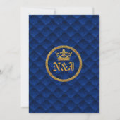 Royal Blue & Gold Drapes Scroll Engagement Party Kaart (Achterkant)