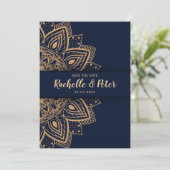 Royal Blue Gold Elegant Luxe Faire-part de mariage (Debout devant)