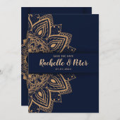 Royal Blue Gold Elegant Luxe Faire-part de mariage (Devant / Derrière)