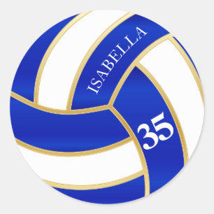 Royal Blue, Gold en White Volleyball- Personaliser Ronde Sticker
