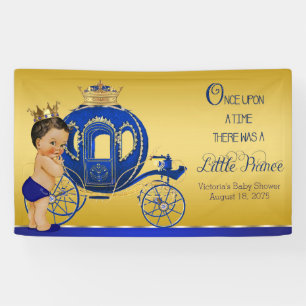 Royal Blue Gold Ethnic Prince Carriage Baby shower Spandoek