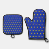 Royal Blue & Gold Fleur de Lis Ovenwant & Pannenlap Set (Voorkant)