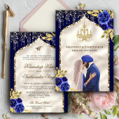 Royal Blue Gold Floral Anand Karaj Sikh Bruiloft Kaart