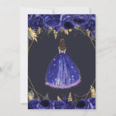 Royal Blue Gold Floral Princess Sweet 16 Kaart (Achterkant)