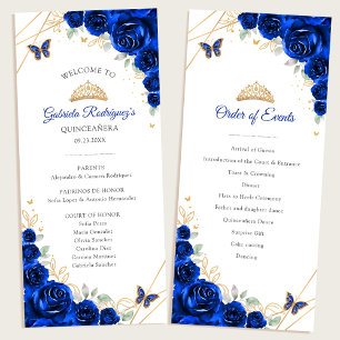 Royal Blue Gold Floral Quinceanera Evenementen Programma