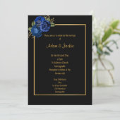 ROYAL BLUE GOLD FLORAL WEDDING INVITATION KAART (Staand voorkant)