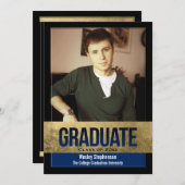 Royal Blue Gold Foil Block Effect Photo Afstuderen Kaart (Voorkant / Achterkant)