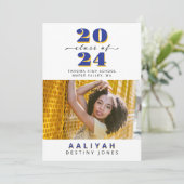 Royal Blue + Gold Foto Afstuderen Aankondiging (Staand voorkant)