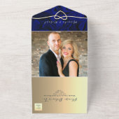 Royal Blue Gold Fotobruiloft All In One Uitnodiging (Buitenkant)