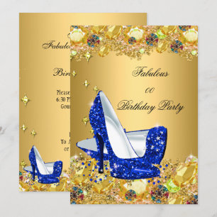 Royal Blue Gold Glitter High Heels Fabulous Party Kaart