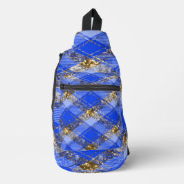 ROYAL BLUE & GOLD GLITTER LOOK PLAID PATROON SLING BAG