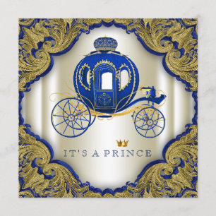 Royal Blue Gold Glitter Prince Baby shower Kaart