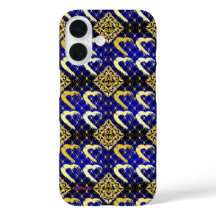 Royal Blue & Gold Hearts iPhone 16 Hoesje