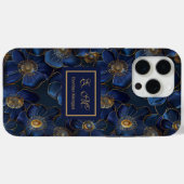 Royal Blue Gold iPhone Case Lux Monogram Floral (Achterkant (horizontaal))