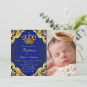 Royal Blue Gold kroonprins doop Kaart (Staand voorkant)