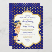 Royal Blue & Gold Little Prince Crown Kaart (Voorkant / Achterkant)