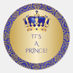 Royal Blue & Gold Little Prince Crown Ronde Sticker