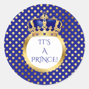Royal Blue & Gold Little Prince Crown Ronde Sticker