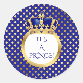 Royal Blue & Gold Little Prince Crown Ronde Sticker