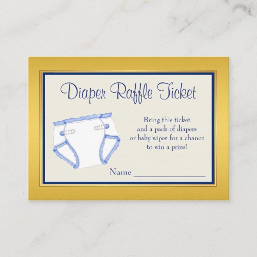 Royal Blue Gold Luier Raffle Ticket Informatiekaartje (Voorkant)