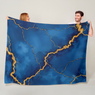Royal Blue Gold Marble Collectie Fleece Deken