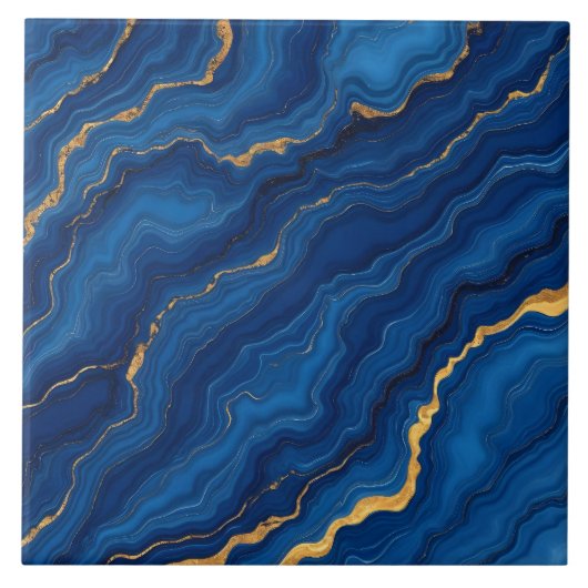 Royal Blue Gold Marble Collectie Tegeltje (Voorkant)