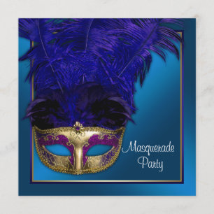 Royal Blue Gold Masquerade Party Uitnodigingen