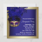 Royal Blue Gold Masquerade Party Uitnodigingen (Achterkant)