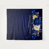 Royal Blue Gold Metallic Floral Weddenschap Tapest Wandkleed (Voorkant (horizontaal))