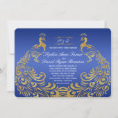 Royal Blue Gold Peacock Wedding Uitnodiging (Voorkant)