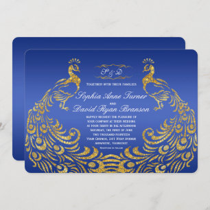 Royal Blue Gold Peacock Wedding Uitnodiging