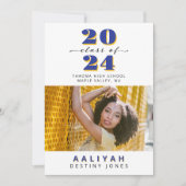 Royal Blue + Gold Photo Faire-part de graduation (Devant)