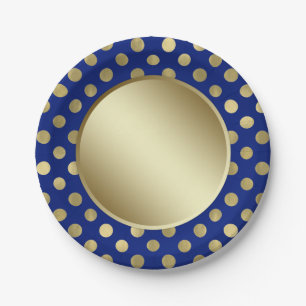 Royal Blue Gold Polka Dot Verjaardagsfeest Papieren Bordje